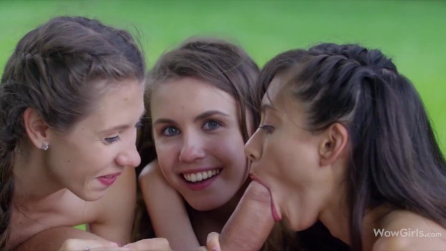 Video Fantasias: WOWGIRLS Tres cuties Shrima Malati, Stefanie Moon y Elle Rose follando a un extraño al aire libre